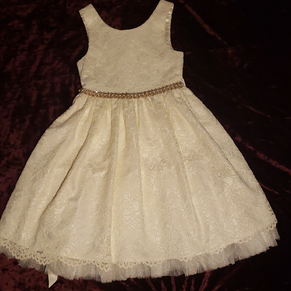 Elegant Cream and Gold A-line Wedding Guest Dress